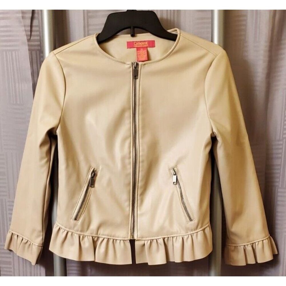 Catherine Malandrino Womens Jacket Size XS Cream Moto Ruffle Hem Full‎ Zip